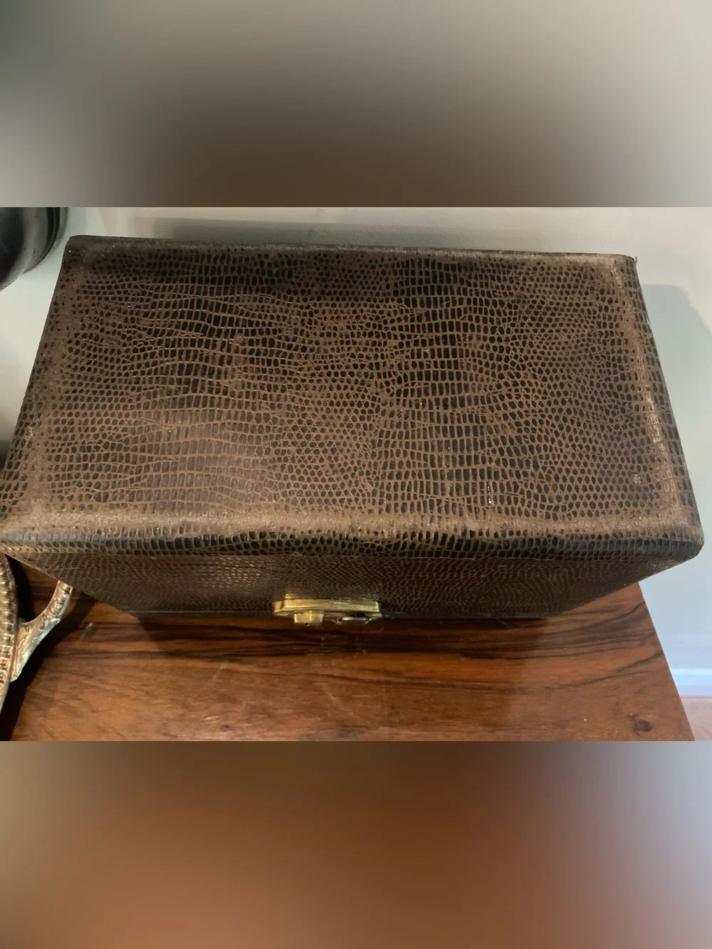 VTG or antique Faux Croc Train Case with Mirror. Lauren style decor